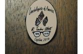  pin from the 2019 Conchologists of America annual convention, that was held in Captiva, Florida in June. It is in new, excellent, condition, with two butterfly (frog) back clips. The design honors the 100th birthday of renowned malacologist R. Tucker Abbott, featuring his trademark eye glasses and three shells: Junonia, Neptune, and Precious Wentletrap  (ebay) s. 16 $ / collag