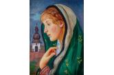 Wlastimil Hofman, 1881 Praga - 1970 Szklarska Poręba, Madonna - olej, płótno na desce, 49,5 × 36 cm sygn. i dat. l. d.: Wlastimil/Hofman/1928  (SDA - 5/2020 r.) w. 15.000 / s. 30.000 PLN  .......  W twórczości Hofmana stale obecny jest motyw Madonny. Pierwsze realizacje pojawiły się bardzo wcześnie, bo już w 1904 r., niedługo po ukończeniu przez artystę studiów w paryskiej Ecole des Beaux-Arts (B. Czajkowski, Portret z pamięci, Wrocław 1971, s. 97). Przedstawienia te cechuje swoista dla Hofmana desakralizacja poprzez zastąpienie ikonografii Matki Boskiej motywem świeckiej kobiety, chłopki, pozującej w tej roli, w czym można dopatrzeć się analogii z działaniami Caravaggia. Madonny Hofmana są spracowane, czasem zatroskane, o nostalgicznym wyrazie twarzy, odziane w proste szaty i owinięte chustami, w ramionach tulą dzieci. Intencje malarza polegające na chęci ukazania filozofii życia kobiety, jej uczuć i charakteru pod pretekstem realizacji tego tematu malarskiego nie spotkały się z entuzjastycznym odbiorem na rodzimym gruncie. Obrazom zarzucano zbyt mało wyrazistą religijność, w przeciwieństwie do klasycznych realizacji motywu Santa Conversazione. Z zupełnie odwrotnym przyjęciem Madonny spotkały się za granicą, gdzie tamtejsza krytyka artystyczna traktowała Madonny Hofmana z dużym zainteresowaniem. Momentem zwrotnym była zorganizowana w 1907 r. w Wiedniu wystawa pod hasłem: „Sub tuum praesidium confugimus, Santa Dei Genitrix”: „Staję się popularny. Madonny poprzez Wiedeń, a poprzednio i Monachium docierają do Paryża, Amsterdamu, Rzymu, Berlina i – Krakowa. Włóczą się z wystawy na wystawę. Sukces jest tym większy, że w Wiedniu „króluje” secesja i ekspresjonizm, a ja nie byłem i nie jestem w całym tego słowa znaczenia ani secesjonistą ani ekspresjonistą”. (B. Czajkowski, Portret z pamięci, Wrocław 1971, s. 97). Z artystą kontaktują się prywatne galerie proponujące zorganizowanie wystaw połączonych ze sprzedażą. W Wiedniu Madonny stają się tak „rozchwytywane”, że po żadnej z ekspozycji nie wracają już z powrotem w ręce artysty.  * Do obiektu zostanie doliczona opłata wynikającą z tzw. droit de suite, tj. prawa twórcy i jego spadkobierców do otrzymywania wynagrodzenia z tytułu dokonanych zawodowo odsprzedaży oryginalnych egzemplarzy dzieł. Opłata będzie obliczana gdy równowartość kwoty wylicytowanej przekroczy 1000 zł. Do 500 000 zł wynosi 5% od kwoty wylicytowanej, a powyżej 500 000 wynosi 3% od kwoty wylicytowanej. W Polsce droit de suite reguluje art. 19-195 ustawy o prawach autorskich i pokrewnych z dnia 4 lutego 1994 r. z późniejszymi zmianami, zgodnie z obowiązującą w Unii Europejskiej dyrektywą 2001/84/WE Parlamentu Europejskiego i Rady z dnia 27 września 2001 r. w sprawie prawa autora do wynagrodzenia z tytułu odsprzedaży oryginalnego egzemplarza dzieła sztuki.
